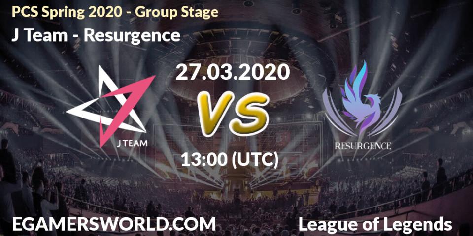 J Team vs Resurgence: Betting TIp, Match Prediction. 27.03.2020 at 11:00. LoL, PCS Spring 2020 - Group Stage