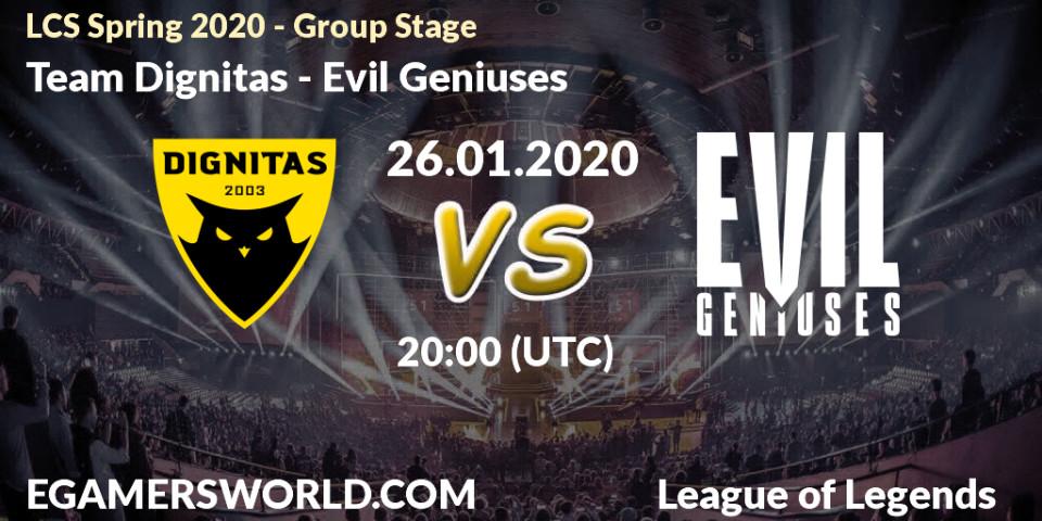 Team Dignitas vs Evil Geniuses: Betting TIp, Match Prediction. 26.01.20. LoL, LCS Spring 2020 - Group Stage