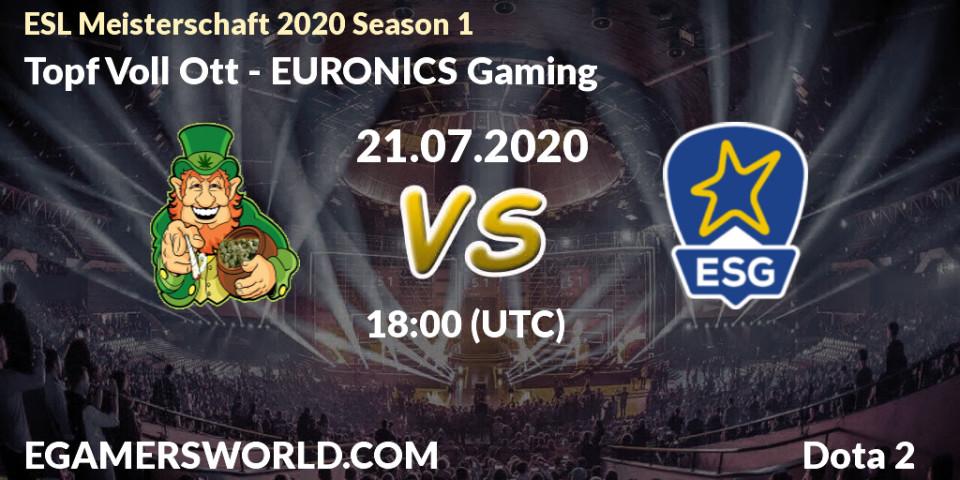 Topf Voll Ott vs EURONICS Gaming: Betting TIp, Match Prediction. 21.07.20. Dota 2, ESL Meisterschaft 2020 Season 1