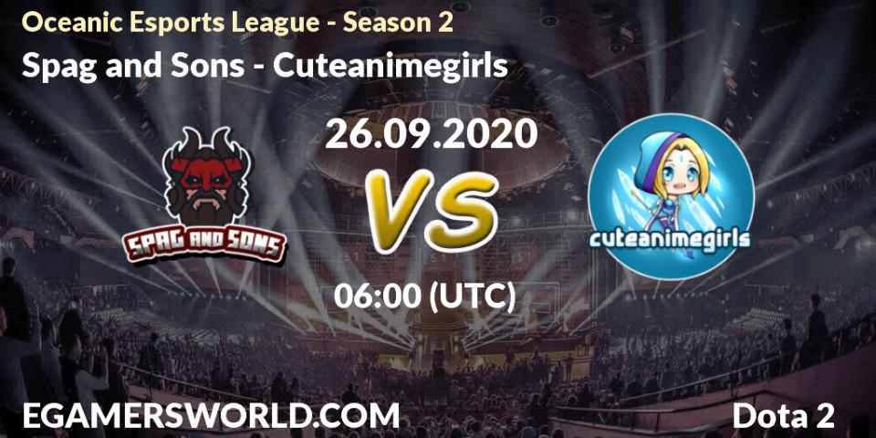 Spag and Sons vs Cuteanimegirls: Betting TIp, Match Prediction. 26.09.2020 at 10:33. Dota 2, Oceanic Esports League - Season 2