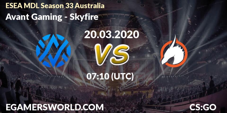 Avant Gaming vs Skyfire: Betting TIp, Match Prediction. 20.03.20. CS2 (CS:GO), ESEA MDL Season 33 Australia
