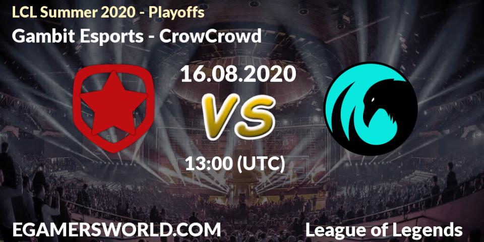 Gambit Esports vs CrowCrowd: Betting TIp, Match Prediction. 16.08.20. LoL, LCL Summer 2020 - Playoffs