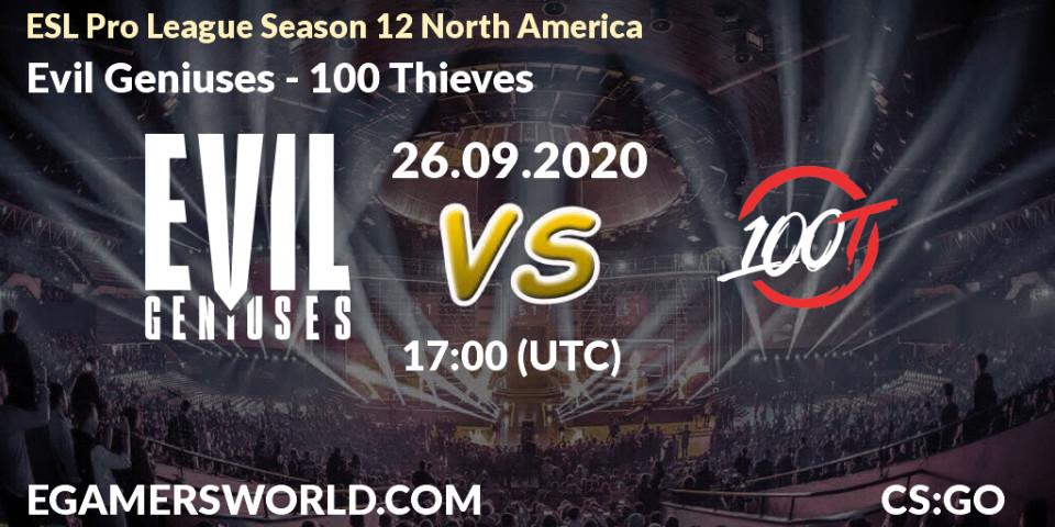 Evil Geniuses vs 100 Thieves: Betting TIp, Match Prediction. 26.09.20. CS2 (CS:GO), ESL Pro League Season 12 North America