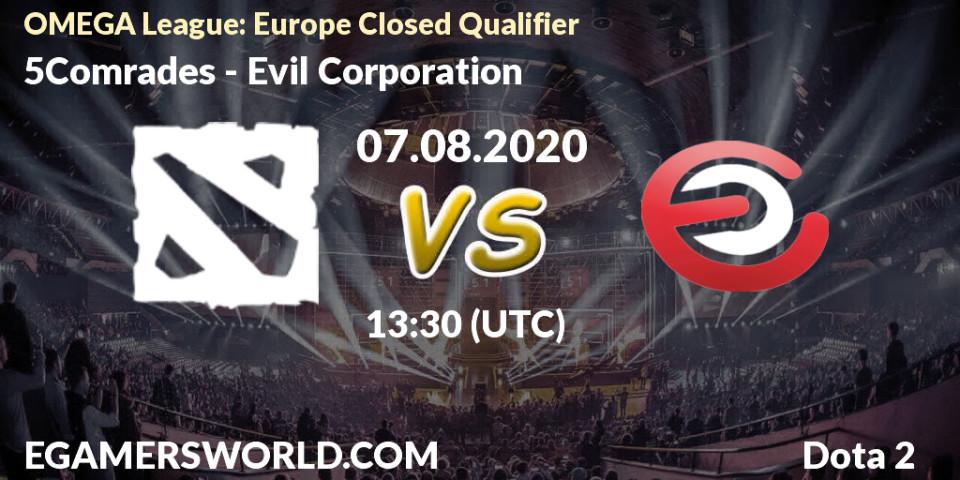 5Comrades vs Evil Corporation: Betting TIp, Match Prediction. 07.08.2020 at 13:12. Dota 2, OMEGA League: Europe Closed Qualifier