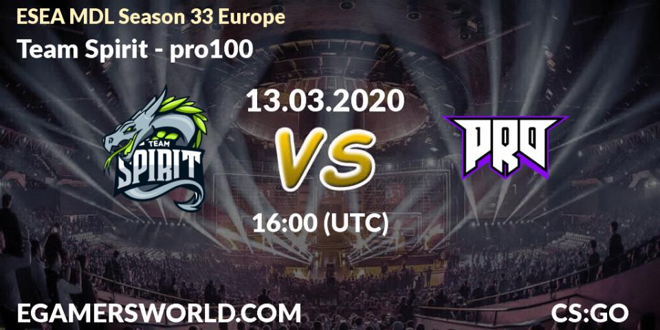 Team Spirit vs pro100: Betting TIp, Match Prediction. 13.03.20. CS2 (CS:GO), ESEA MDL Season 33 Europe
