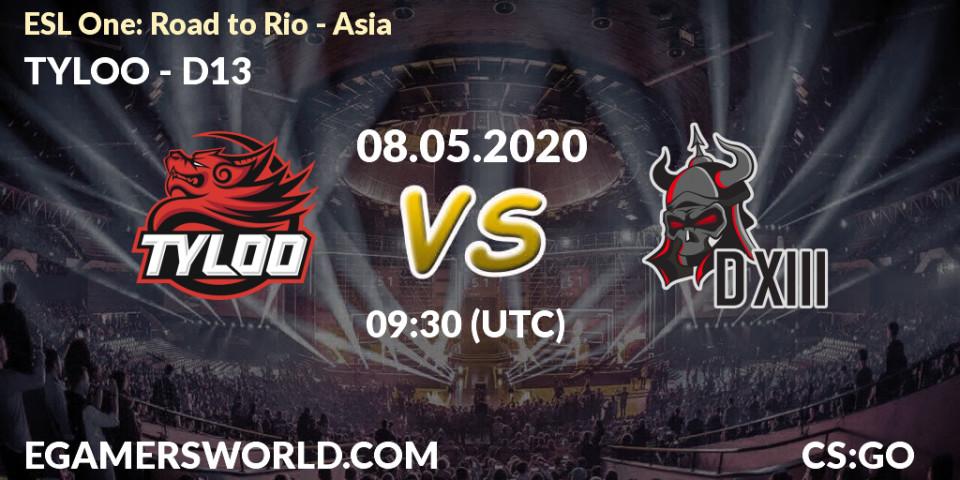TYLOO vs D13: Betting TIp, Match Prediction. 08.05.20. CS2 (CS:GO), ESL One: Road to Rio - Asia
