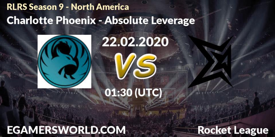 Charlotte Phoenix vs Absolute Leverage: Betting TIp, Match Prediction. 22.02.2020 at 01:30. Rocket League, RLRS Season 9 - North America