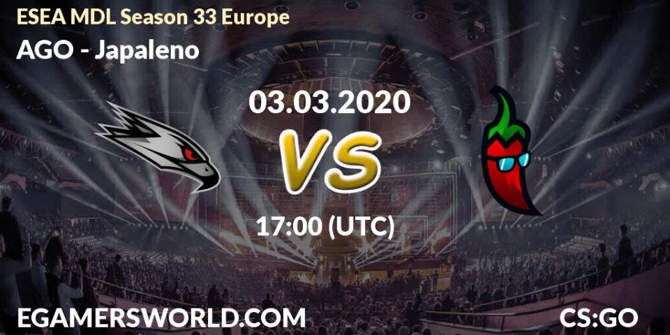 AGO vs Japaleno: Betting TIp, Match Prediction. 03.03.20. CS2 (CS:GO), ESEA MDL Season 33 Europe