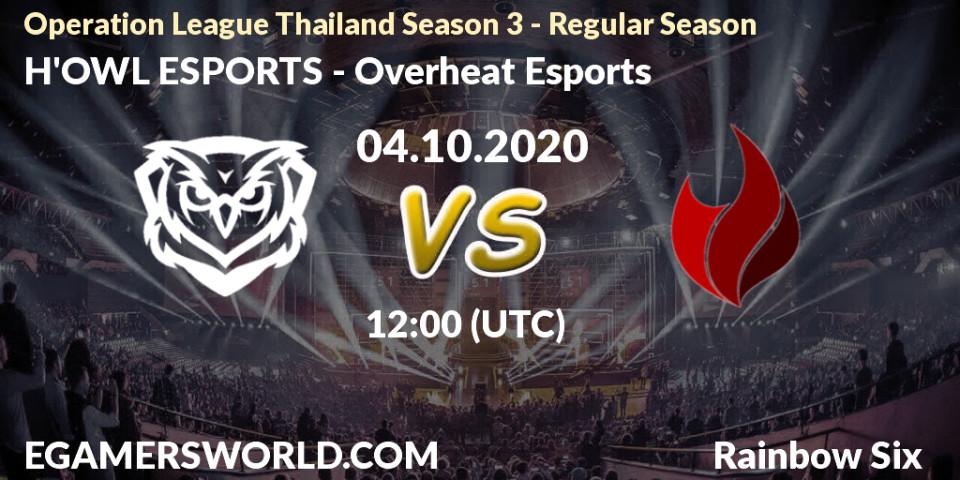 H'OWL ESPORTS vs Overheat Esports: Betting TIp, Match Prediction. 04.10.2020 at 12:00. Rainbow Six, Operation League Thailand Season 3 - Regular Season