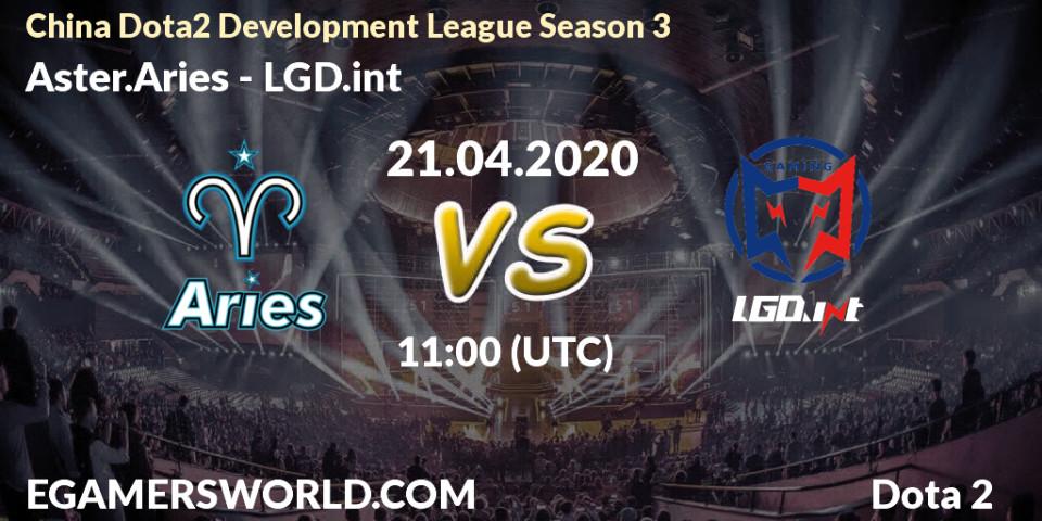 Aster.Aries vs LGD.int: Betting TIp, Match Prediction. 21.04.2020 at 11:00. Dota 2, China Dota2 Development League Season 3