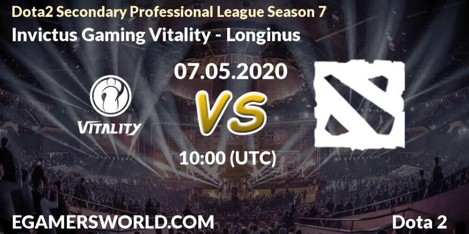 Invictus Gaming Vitality vs Longinus: Betting TIp, Match Prediction. 07.05.2020 at 08:32. Dota 2, Dota2 Secondary Professional League 2020