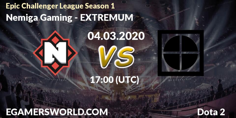 Nemiga Gaming vs EXTREMUM: Betting TIp, Match Prediction. 04.03.2020 at 13:59. Dota 2, Epic Challenger League Season 1
