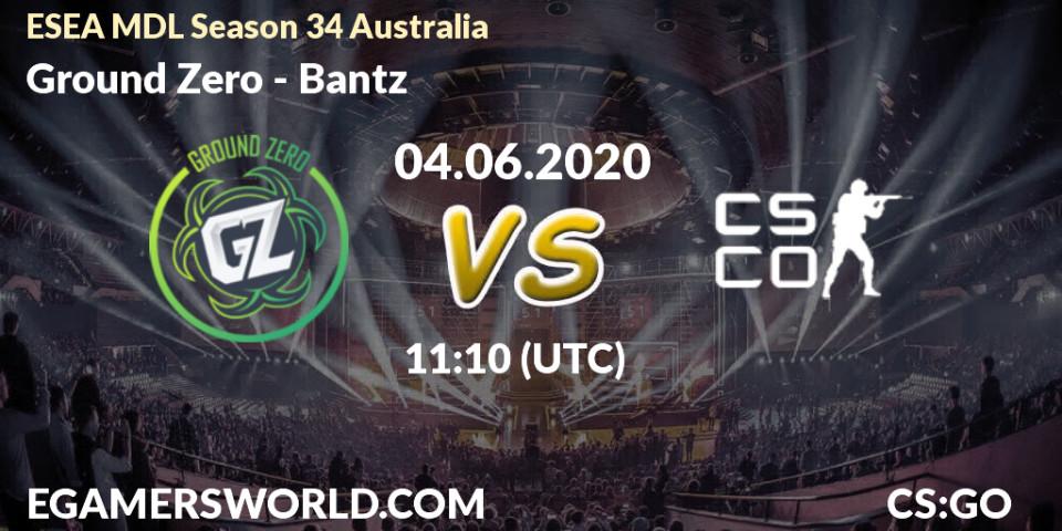 Ground Zero vs Bantz: Betting TIp, Match Prediction. 08.06.2020 at 10:10. Counter-Strike (CS2), ESEA MDL Season 34 Australia