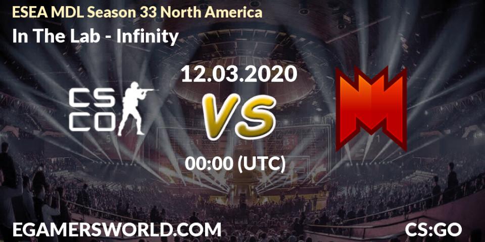 In The Lab vs Infinity: Betting TIp, Match Prediction. 12.03.2020 at 00:10. Counter-Strike (CS2), ESEA MDL Season 33 North America