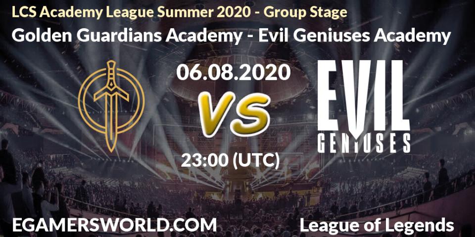Golden Guardians Academy vs Evil Geniuses Academy: Betting TIp, Match Prediction. 07.08.2020 at 00:00. LoL, LCS Academy League Summer 2020 - Group Stage