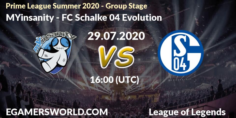 MYinsanity vs FC Schalke 04 Evolution: Betting TIp, Match Prediction. 29.07.20. LoL, Prime League Summer 2020 - Group Stage