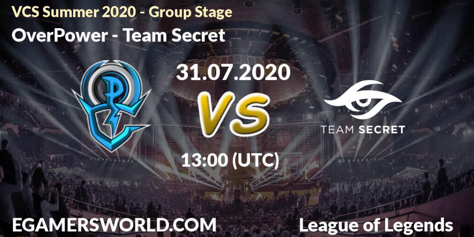OverPower vs Team Secret: Betting TIp, Match Prediction. 31.07.20. LoL, VCS Summer 2020 - Group Stage
