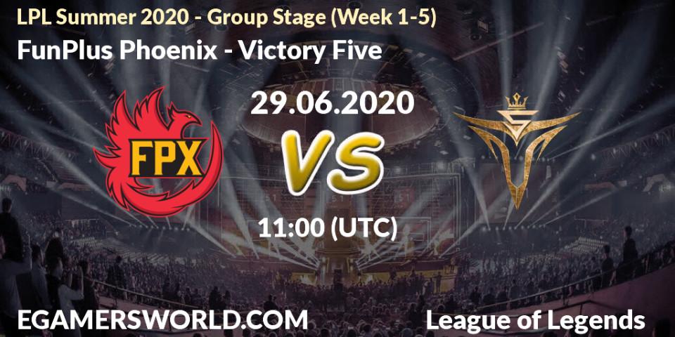 FunPlus Phoenix vs Victory Five: Betting TIp, Match Prediction. 29.06.2020 at 11:41. LoL, LPL Summer 2020 - Group Stage (Week 1-5)