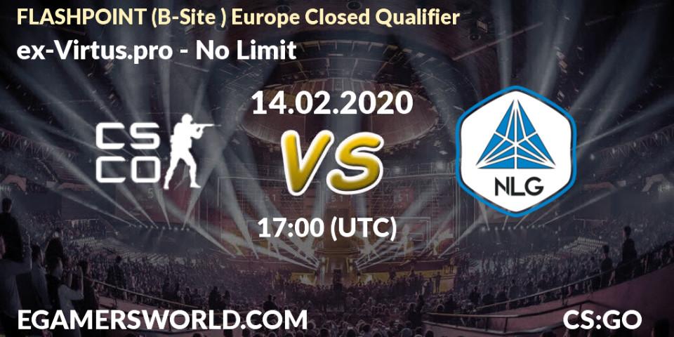 ex-Virtus.pro vs No Limit: Betting TIp, Match Prediction. 14.02.20. CS2 (CS:GO), FLASHPOINT Europe Closed Qualifier