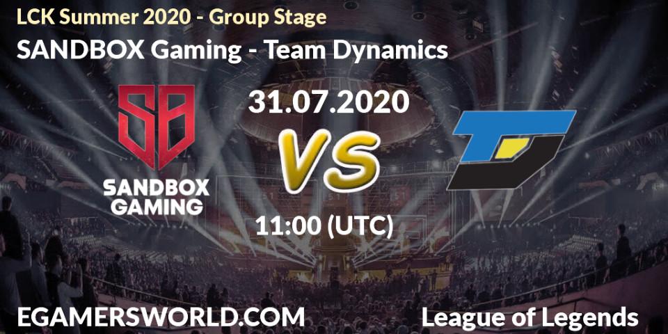 SANDBOX Gaming vs Team Dynamics: Betting TIp, Match Prediction. 31.07.20. LoL, LCK Summer 2020 - Group Stage