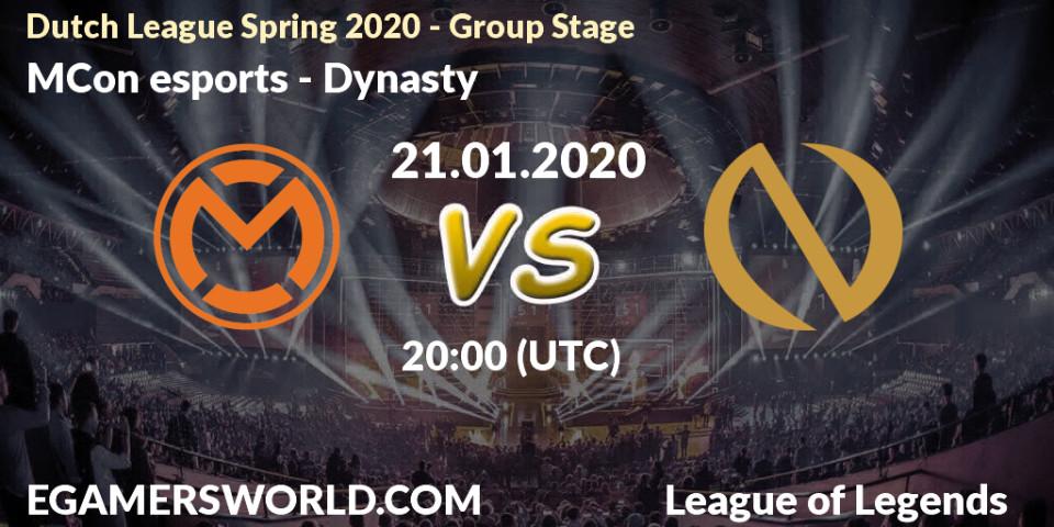 MCon esports vs Dynasty: Betting TIp, Match Prediction. 21.01.20. LoL, Dutch League Spring 2020 - Group Stage