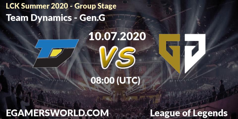 Team Dynamics vs Gen.G: Betting TIp, Match Prediction. 10.07.2020 at 06:06. LoL, LCK Summer 2020 - Group Stage