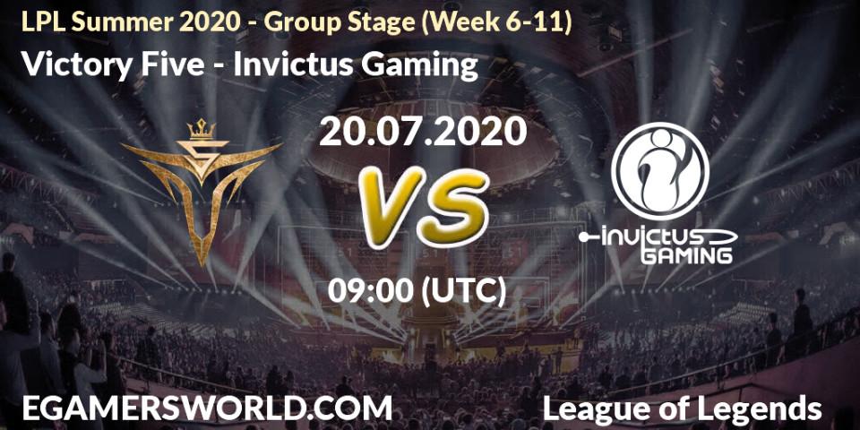 Victory Five vs Invictus Gaming: Betting TIp, Match Prediction. 20.07.2020 at 11:17. LoL, LPL Summer 2020 - Group Stage (Week 6-11)