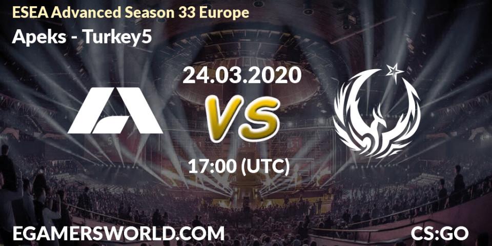 Apeks vs Turkey5: Betting TIp, Match Prediction. 24.03.20. CS2 (CS:GO), ESEA Advanced Season 33 Europe