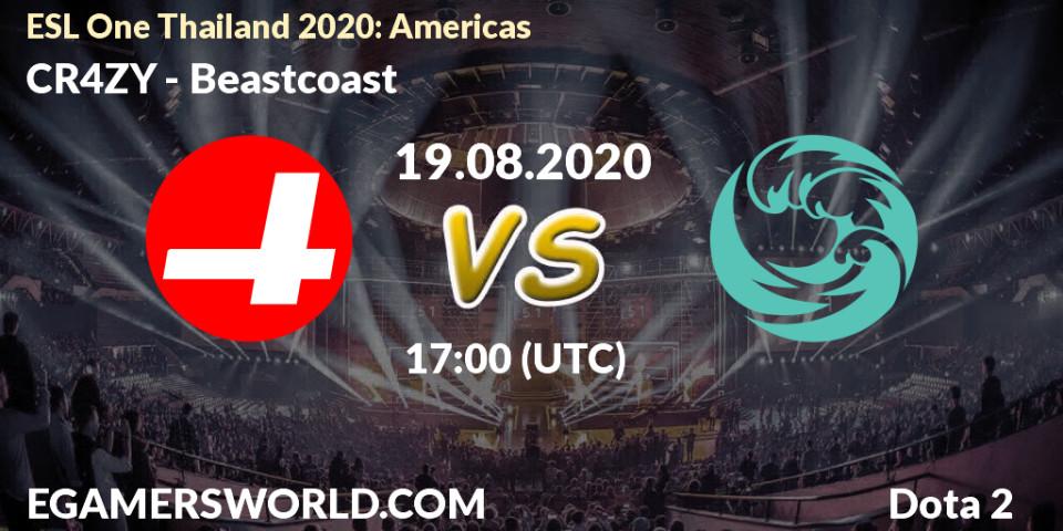 CR4ZY vs Beastcoast: Betting TIp, Match Prediction. 19.08.2020 at 17:00. Dota 2, ESL One Thailand 2020: Americas