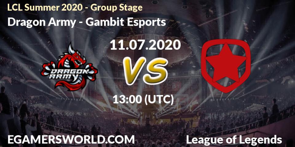 Dragon Army vs Gambit Esports: Betting TIp, Match Prediction. 11.07.20. LoL, LCL Summer 2020 - Group Stage