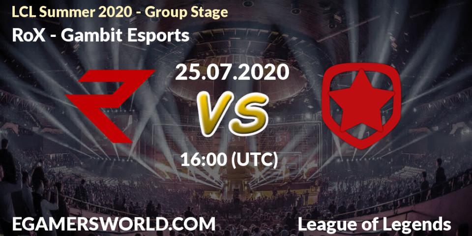 RoX vs Gambit Esports: Betting TIp, Match Prediction. 25.07.20. LoL, LCL Summer 2020 - Group Stage