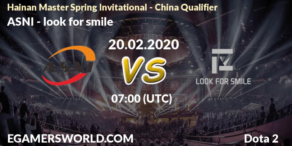 ASNI vs look for smile: Betting TIp, Match Prediction. 20.02.2020 at 11:52. Dota 2, Hainan Master Spring Invitational - China Qualifier