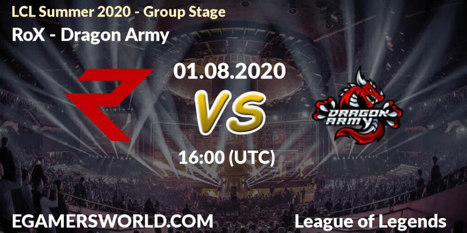 RoX vs Dragon Army: Betting TIp, Match Prediction. 01.08.20. LoL, LCL Summer 2020 - Group Stage