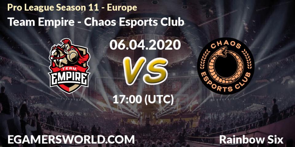 Team Empire vs Chaos Esports Club: Betting TIp, Match Prediction. 06.04.20. Rainbow Six, Pro League Season 11 - Europe