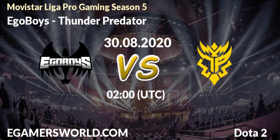 EgoBoys vs Thunder Predator: Betting TIp, Match Prediction. 30.08.20. Dota 2, Movistar Liga Pro Gaming Season 5