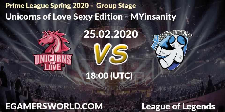 Unicorns of Love Sexy Edition vs MYinsanity: Betting TIp, Match Prediction. 25.02.20. LoL, Prime League Spring 2020 - Group Stage