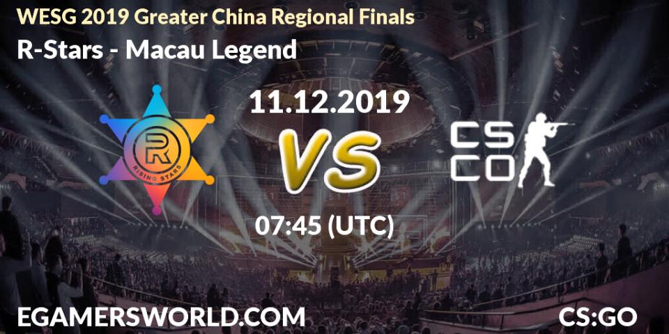 R-Stars vs Macau Legend: Betting TIp, Match Prediction. 11.12.2019 at 07:50. Counter-Strike (CS2), WESG 2019 Greater China Regional Finals