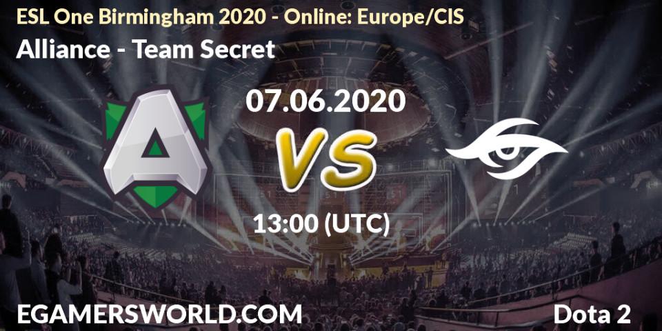 Alliance vs Team Secret: Betting TIp, Match Prediction. 07.06.20. Dota 2, ESL One Birmingham 2020 - Online: Europe/CIS