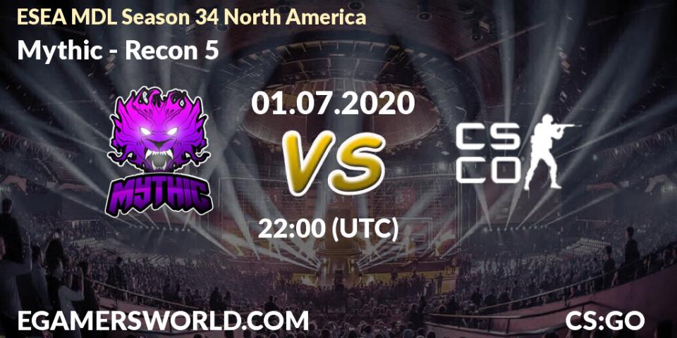 Mythic vs Recon 5: Betting TIp, Match Prediction. 01.07.2020 at 22:10. Counter-Strike (CS2), ESEA MDL Season 34 North America
