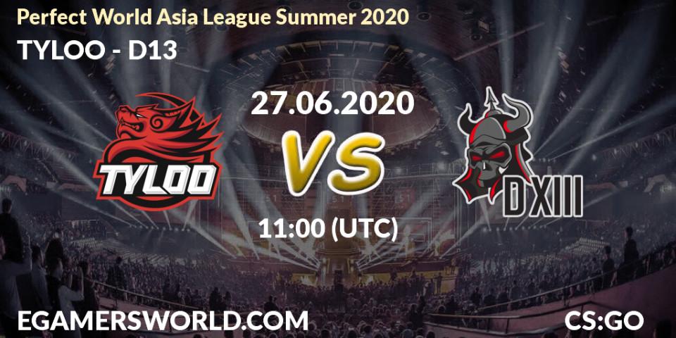 TYLOO vs D13: Betting TIp, Match Prediction. 27.06.20. CS2 (CS:GO), Perfect World Asia League Summer 2020