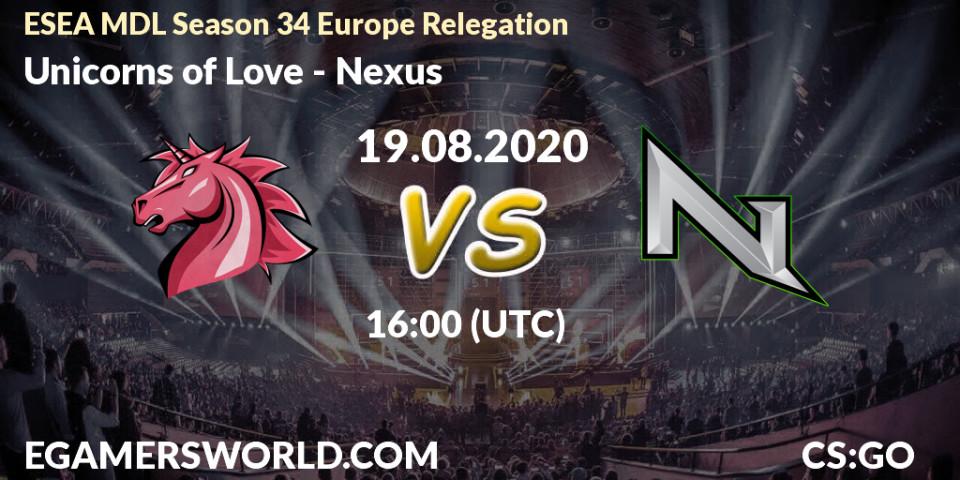 Unicorns of Love vs Nexus: Betting TIp, Match Prediction. 19.08.20. CS2 (CS:GO), ESEA MDL Season 34 Europe Relegation