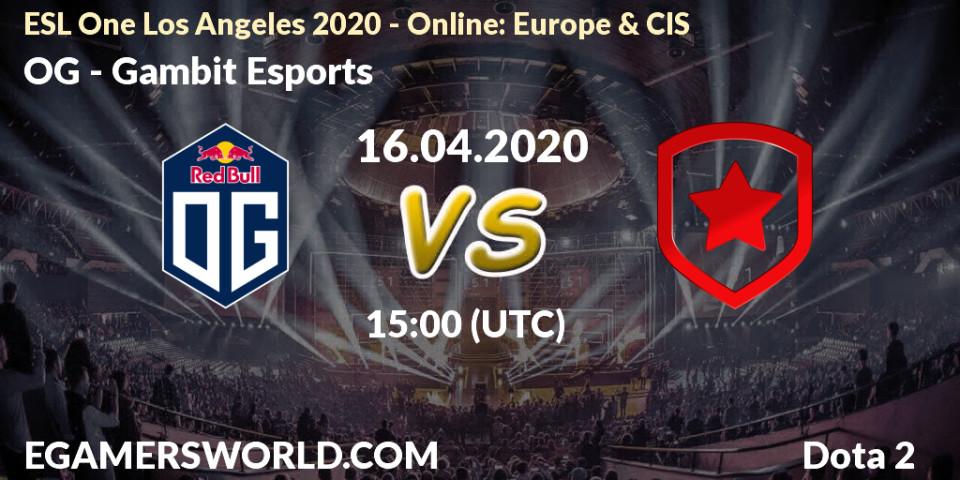 OG vs Gambit Esports: Betting TIp, Match Prediction. 16.04.20. Dota 2, ESL One Los Angeles 2020 - Online: Europe & CIS