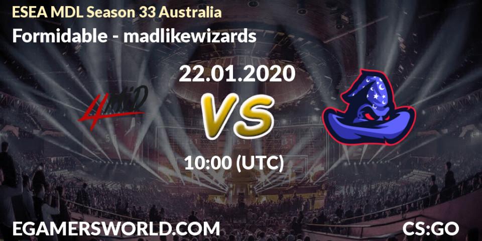 Formidable vs madlikewizards: Betting TIp, Match Prediction. 22.01.20. CS2 (CS:GO), ESEA MDL Season 33 Australia