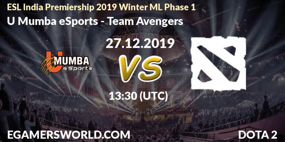 U Mumba eSports vs Team Avengers: Betting TIp, Match Prediction. 27.12.2019 at 13:30. Dota 2, ESL India Premiership 2019 Winter ML Phase 1