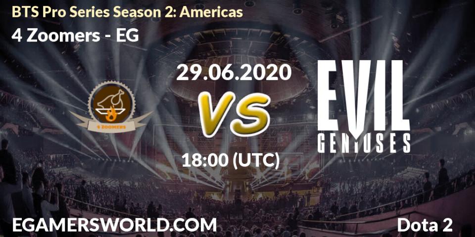 4 Zoomers vs EG: Betting TIp, Match Prediction. 29.06.20. Dota 2, BTS Pro Series Season 2: Americas