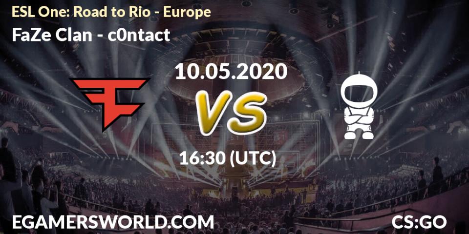FaZe Clan vs c0ntact: Betting TIp, Match Prediction. 10.05.2020 at 17:30. Counter-Strike (CS2), ESL One: Road to Rio - Europe
