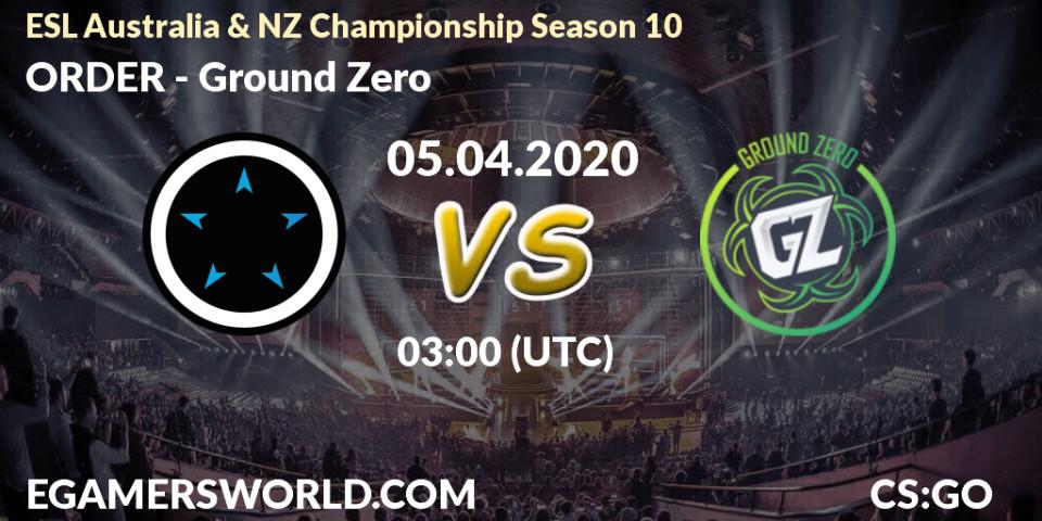 ORDER vs Ground Zero: Betting TIp, Match Prediction. 05.04.20. CS2 (CS:GO), ESL Australia & NZ Championship Season 10