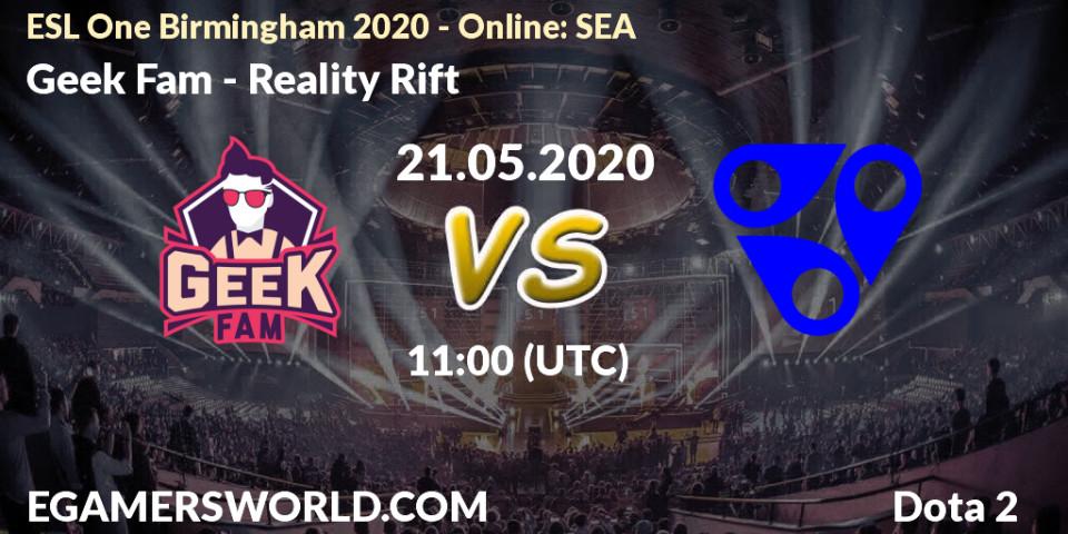 Geek Fam vs Reality Rift: Betting TIp, Match Prediction. 21.05.2020 at 12:20. Dota 2, ESL One Birmingham 2020 - Online: SEA