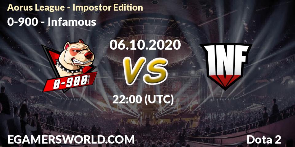 0-900 vs Infamous: Betting TIp, Match Prediction. 06.10.2020 at 22:46. Dota 2, Aorus League - Impostor Edition