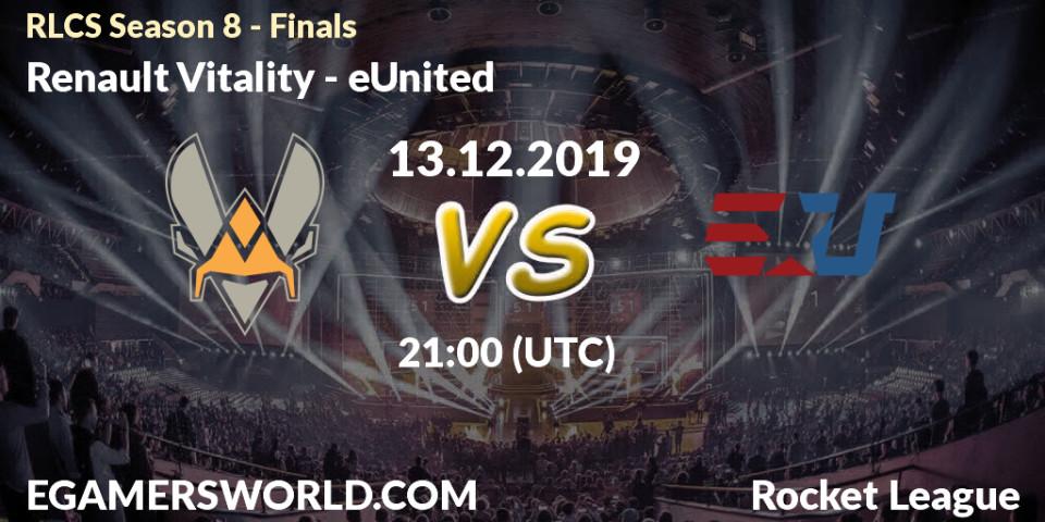 Renault Vitality vs eUnited: Betting TIp, Match Prediction. 13.12.19. Rocket League, RLCS Season 8 - Finals
